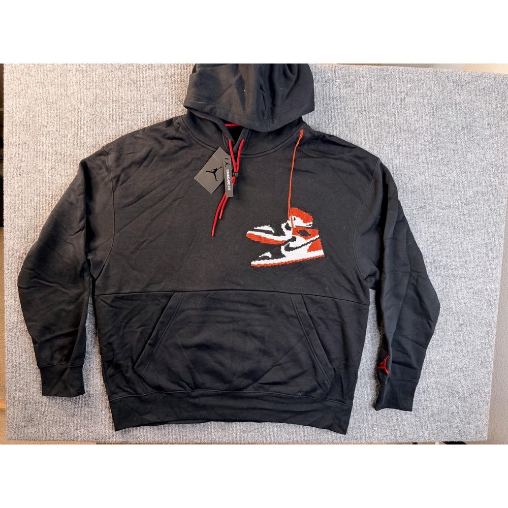 Jordan Mens XXL Black AJ1 Sneaker Graphic Hoodie Fleece Pullover CT3457-010 NEW